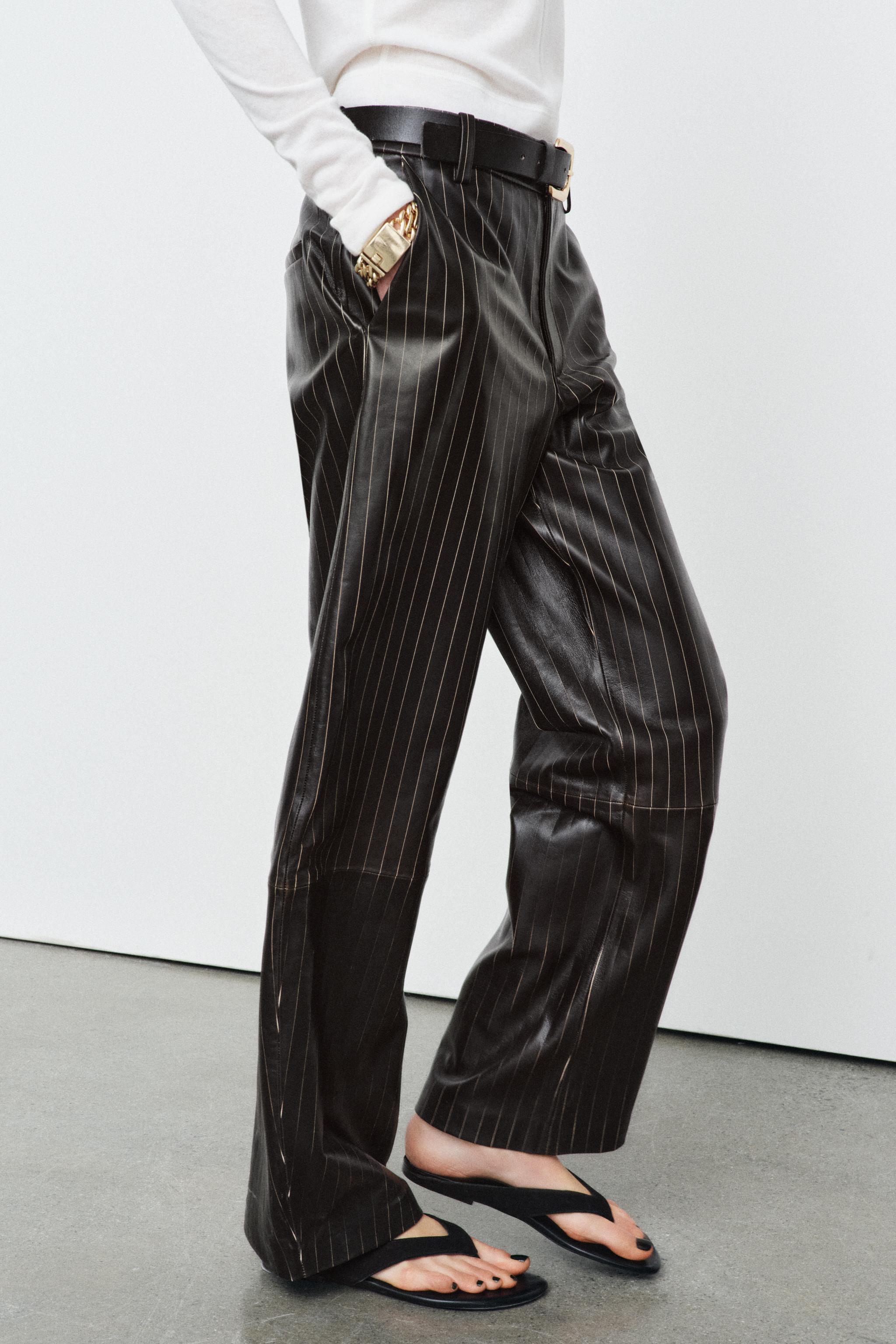 STRIPED LEATHER PANTS ZW COLLECTION LIMITED EDITION